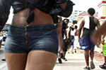 Toned black girl in tight jean shorts